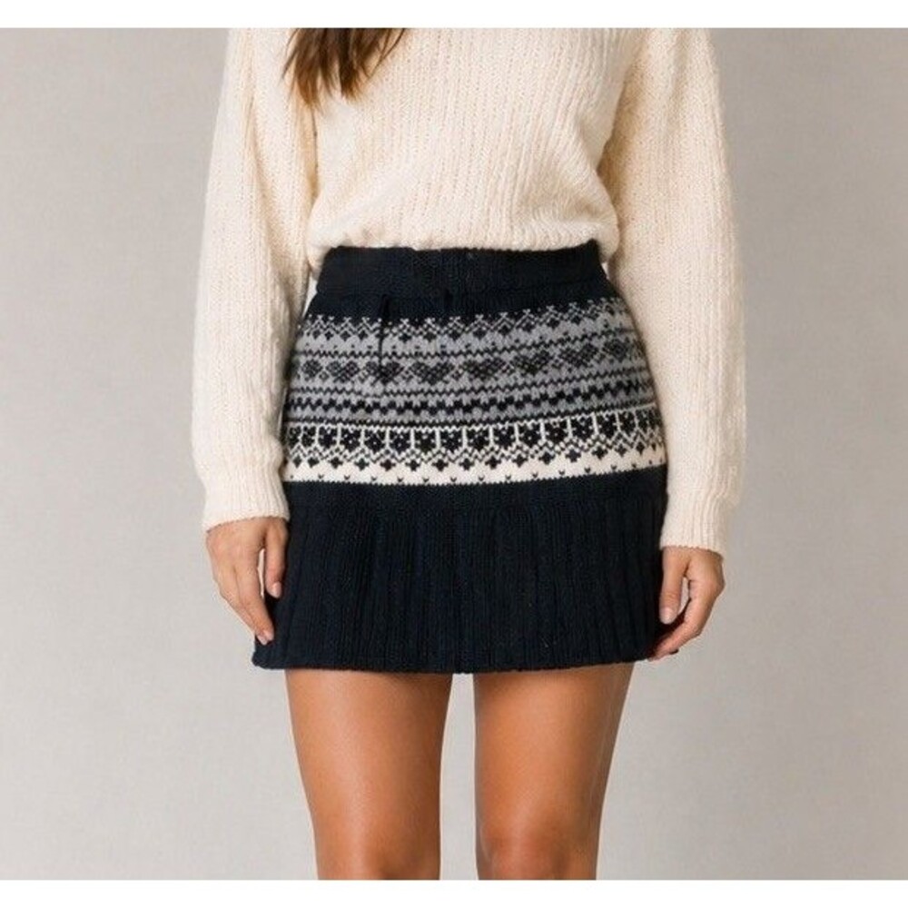 Iisli Wool Fair Isle Pleated Mini Skirt Womens Sz 8 Heartbreaker Nordic Coquette